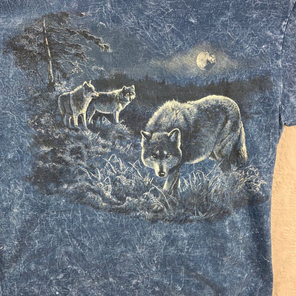 NATIONAL WILDLIFE FEDERATION Men's Blue L Wolf Graphic T-Shirt Acid Wash Cotton